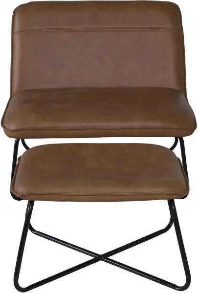 VENTURE DESIGN X-loungestol med fotskammel - brun PU og svart jern