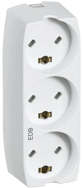 LK grenuttak med 3 rektangulære EDB-plugger, 2-polet med jord, hvit