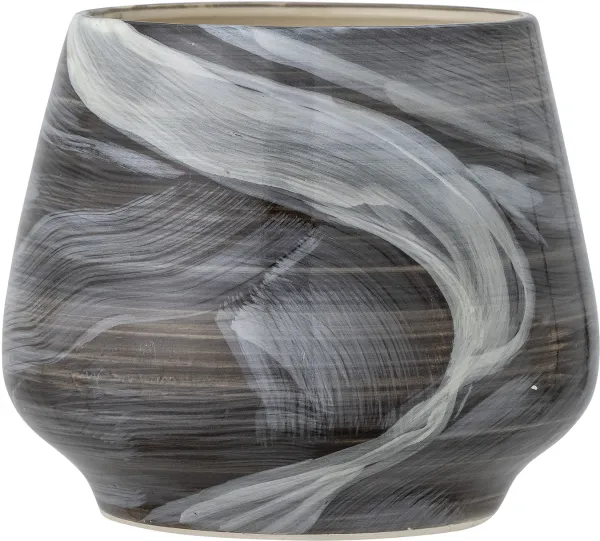 Skjalm, blomsterpotte, brun, steingods